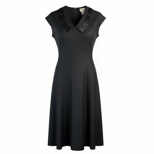 VINTAGE 90’s Midi Dress Black Chelsea Collar Crepe Goth Wednesday Addams Size S